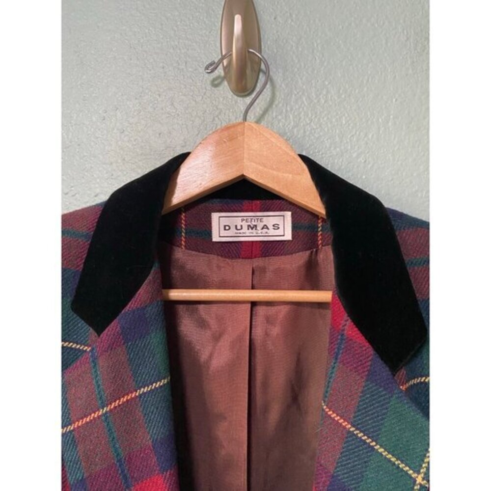 Vintage Dumas Women's Green Plaid Blazer Jacket Button Up - Picture 6 of 7